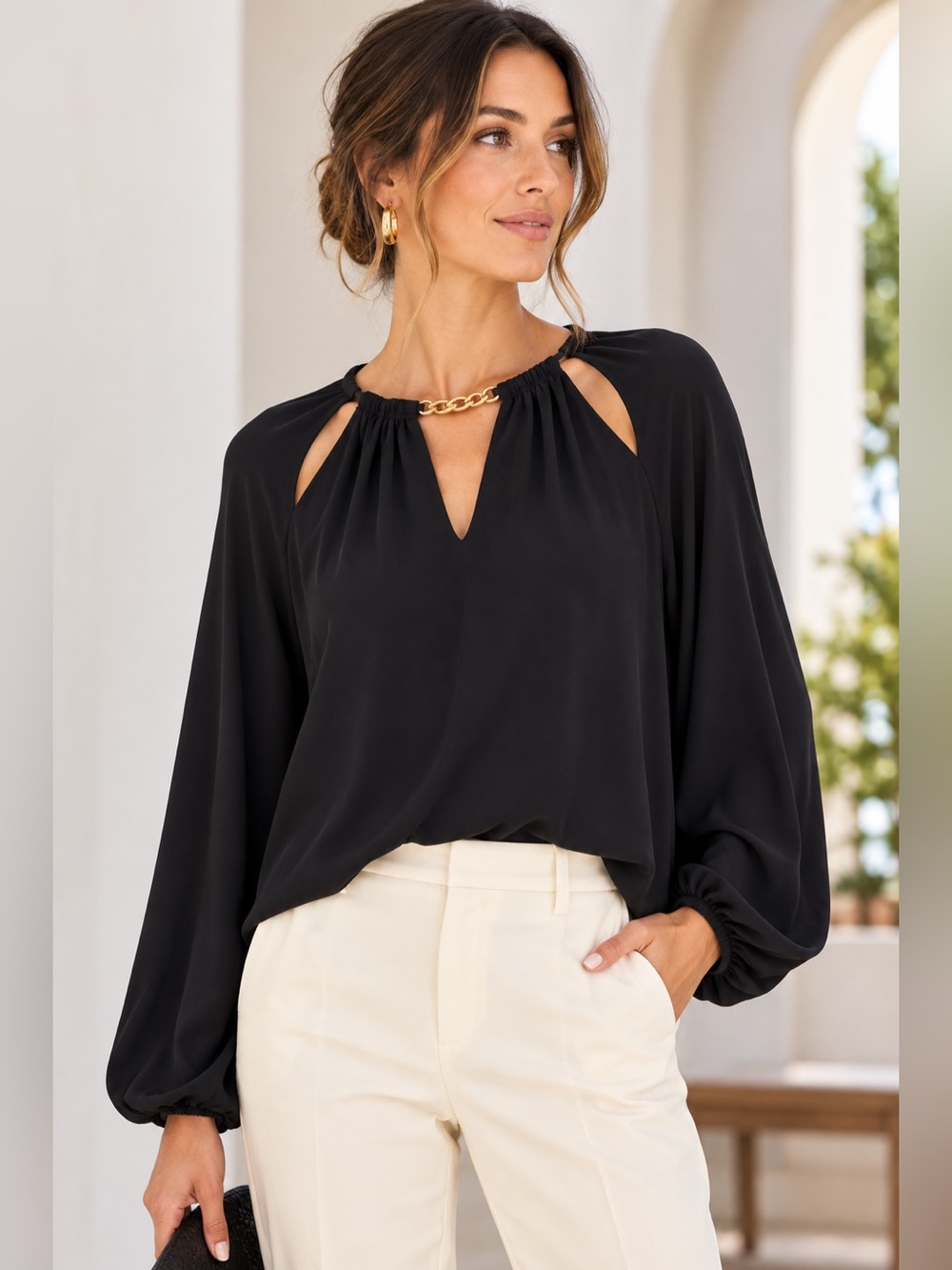 Ramy Brook Varinda Chain Neck Cutout Blouse Black Size XS NWT
